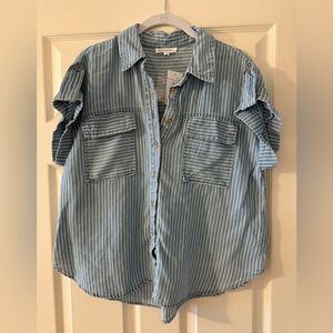 Blu Pepper Blue & White Striped Button-Front Shirt NWT - Size Large